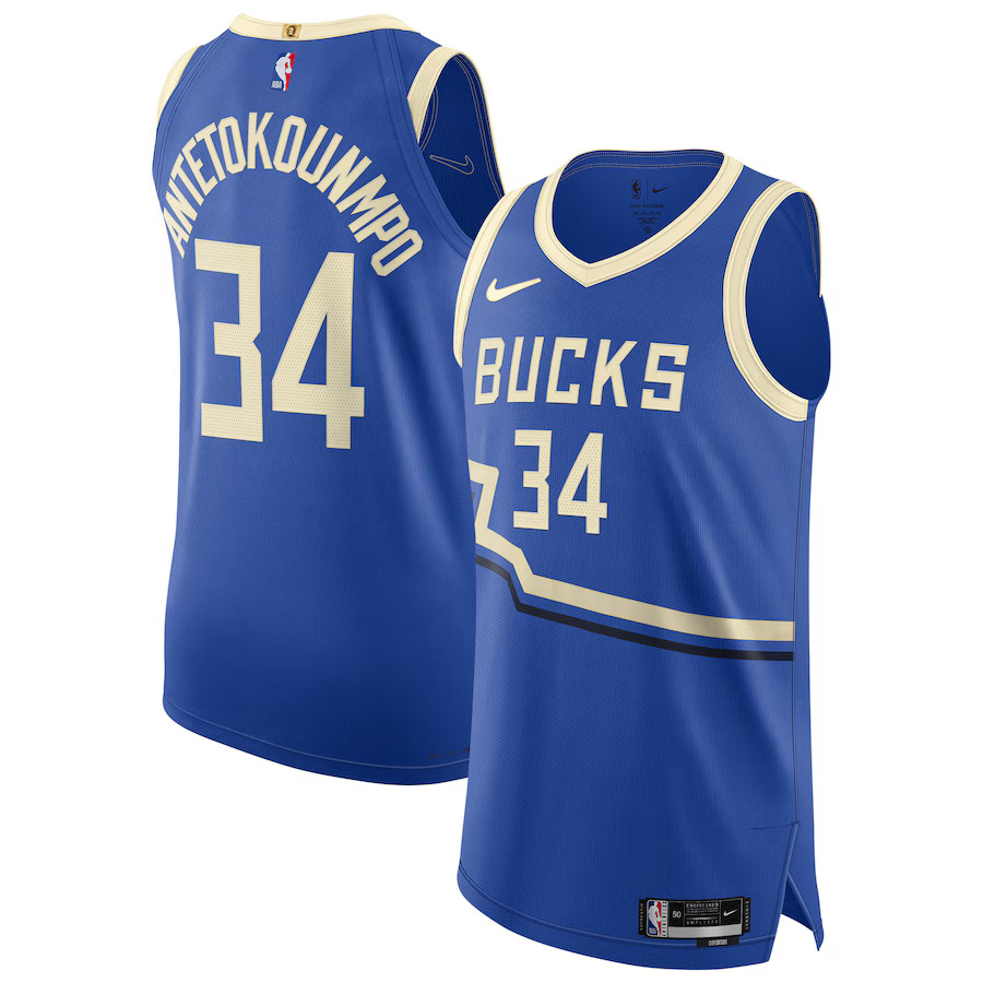 Men Milwaukee Bucks #34 Giannis Antetokounmpo Nike Royal City Edition 2024-25 Authentic Player NBA Jersey->customized nba jersey->Custom Jersey